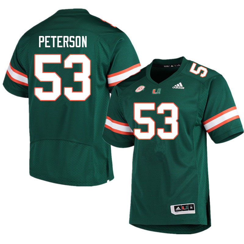 Men #53 Lucas Peterson Miami Hurricanes College Football Jerseys Sale-Green - Click Image to Close